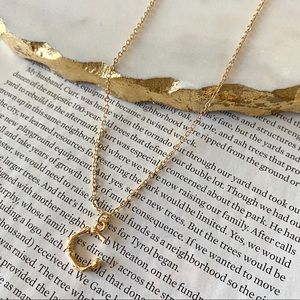 Gold Initial Letter Necklace Bamboo Link Charm C